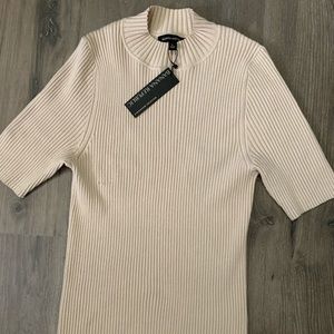 Beige knit mock neck sweater top